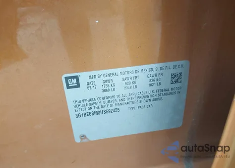 2017 Chevrolet Cruze Lt Auto z USA, uszkodzony, nr VIN 3G1BE6SM3HS592455